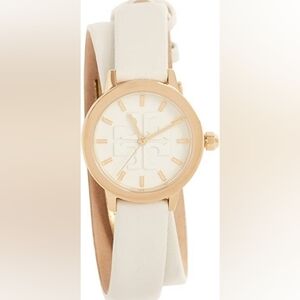 Tory Burch white leather wrap around wristwatch